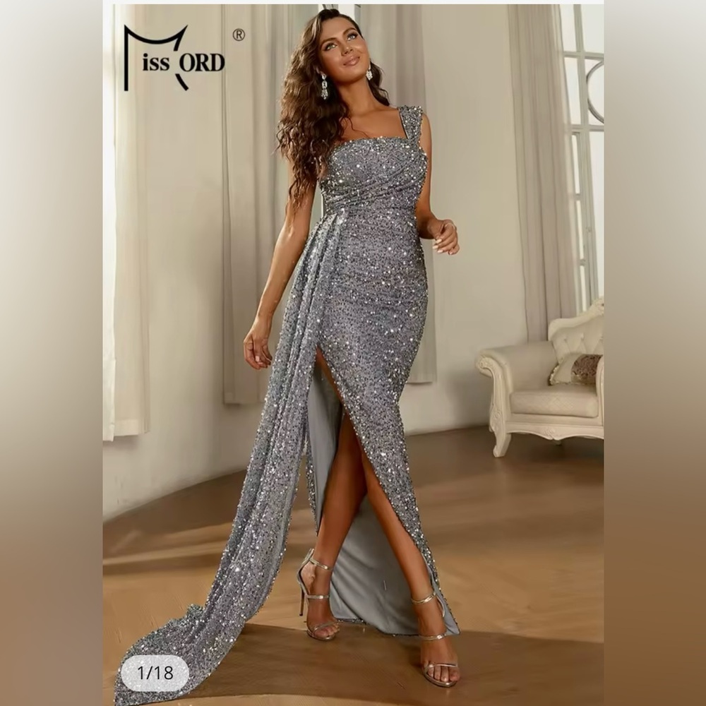 Miss Ord Formal Sequin One Shoulder Maxi Prom Dress Thigh Split